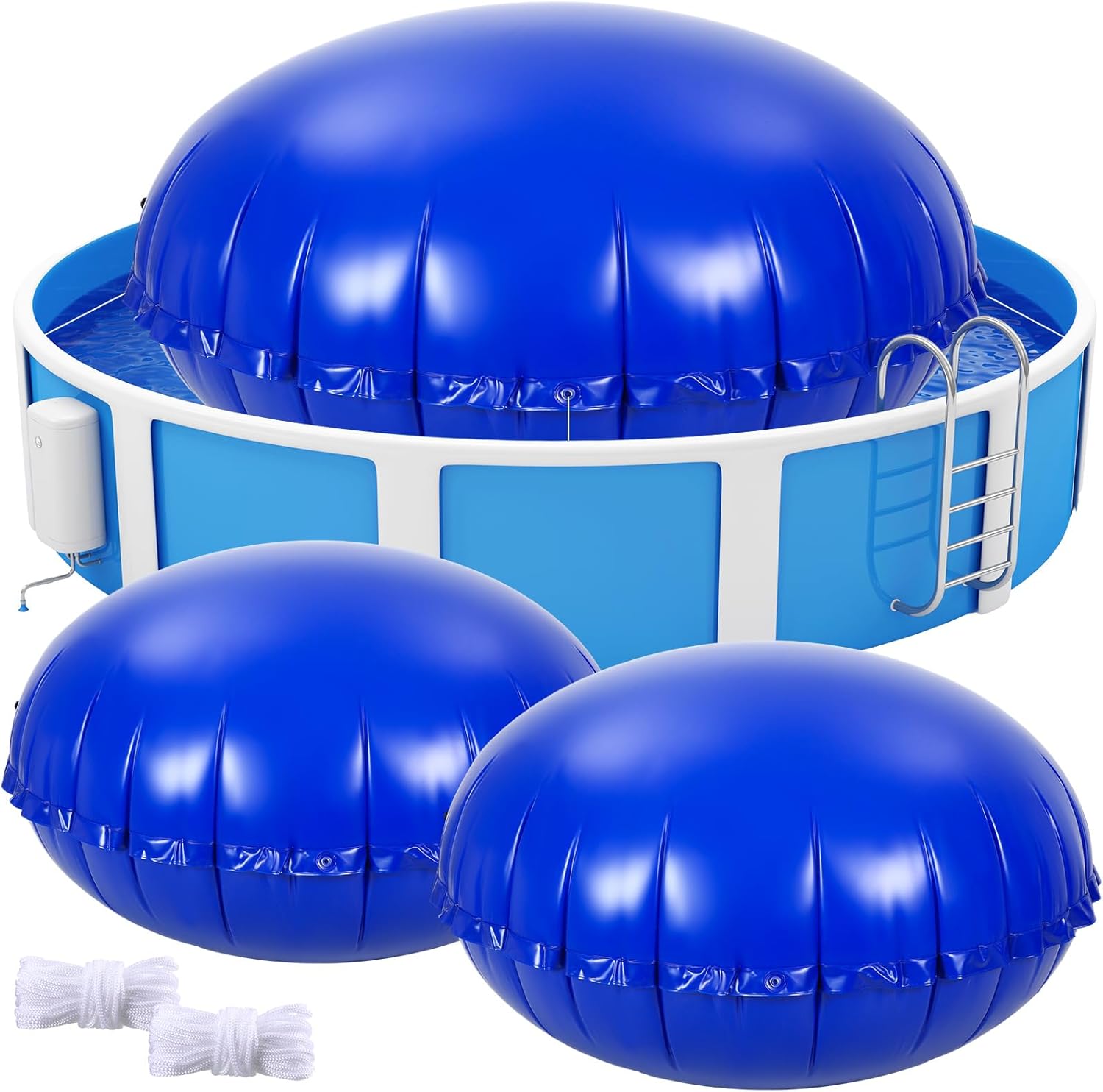 2 Pack 8x8 FT Pool Pillows for Above Ground Pools Jumbo Inflatable Air Pillows Float with 32 FT Ropes, Cold-Resistant PVC Swimming Pools Balloon Cover Winterizing Closing Winter Kit Ice Equalizer