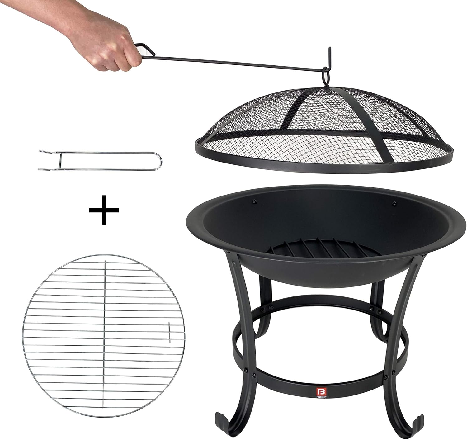 FireBeauty Fire Pit BBQ Grill Pit Bowl with Mesh Spark Screen Cover,Poker