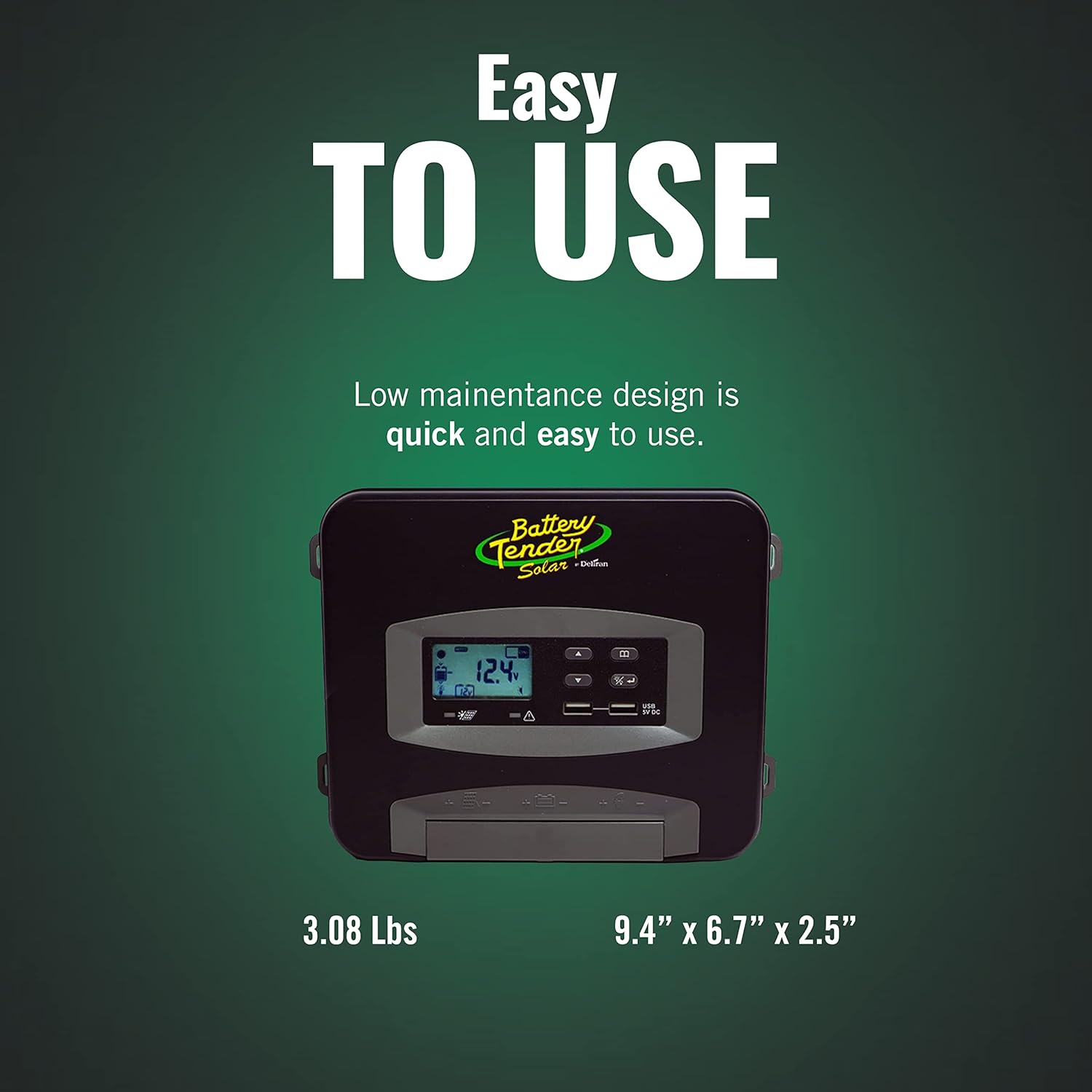 Battery Tender 50 AMP Solar Panel Controller - 12V / 24V / 36V / 48V PWM - Dual USB Port and LCD Status Indiscator Screen - Suitable for Lead Acid, AGM, Gel, and 12 Volt Lithium Batteries - 021-1177