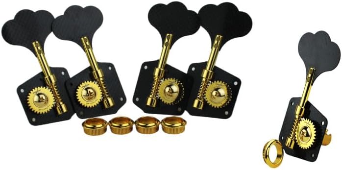 Guyker Carbon Fiber Bass Machine Head (3R + 2L) - 1:28 Ratio Gear Open Frame Tuners Tuning Key Pegs Replacement for Electric Jazz Guitar Bass or Precision Instruments, Gold