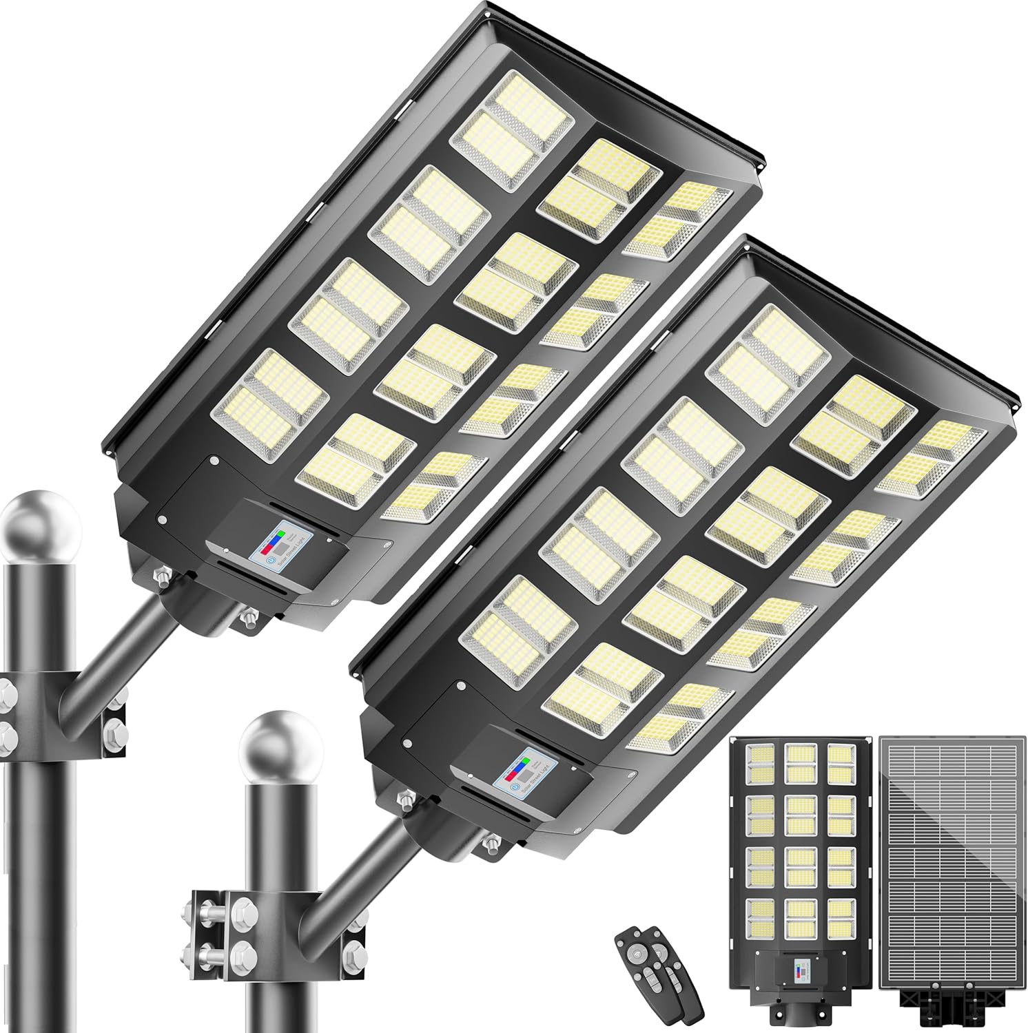 Solar Street Lights Outdoor Waterproof, 9000W 1152 High Brightness LEDs, Solar Parking Lot Lights Dusk to Dawn, Wide Angle Motion Sensor and Remote Control for Area Lighting, 2-Pack