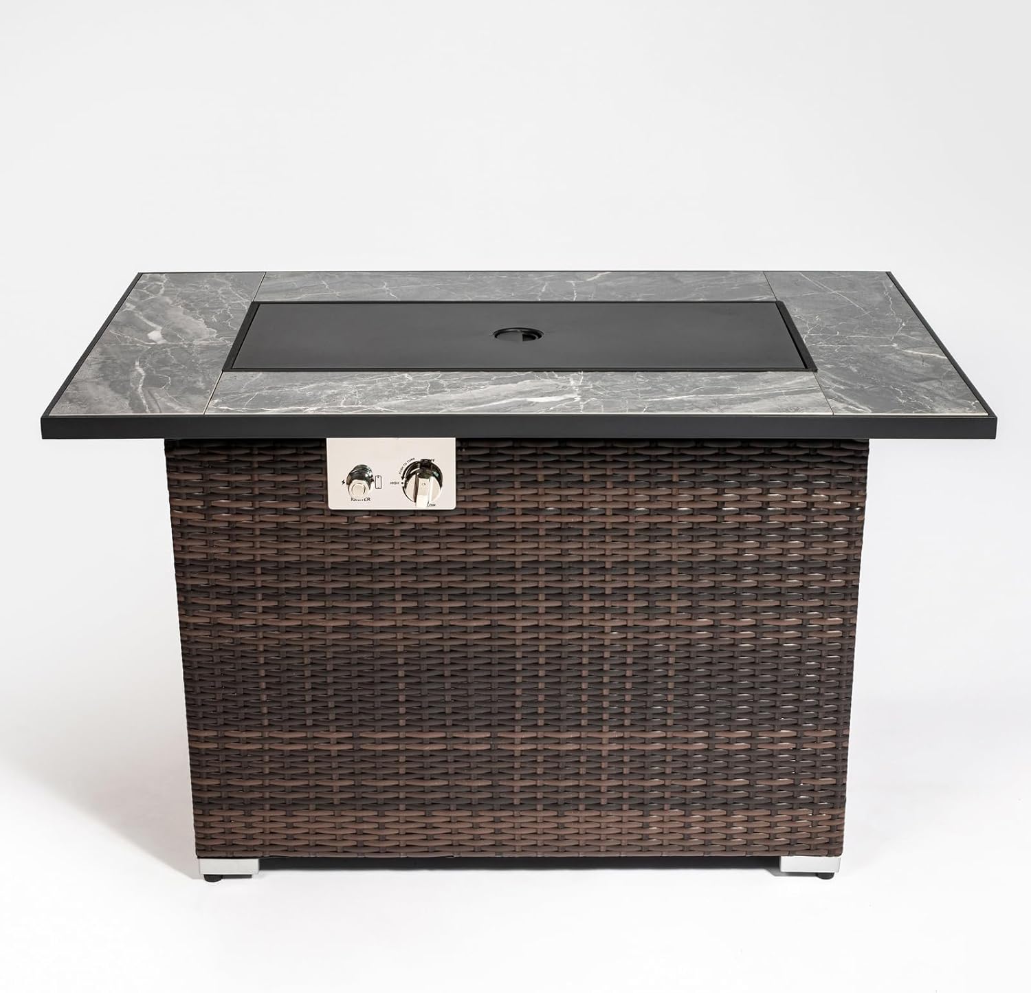 Penau 44inch Outdoor Fire Pit Table, Propane Fire Table with Ceramic Tabletop, 50000BTU Gas Fire Pit with Glass Rocks