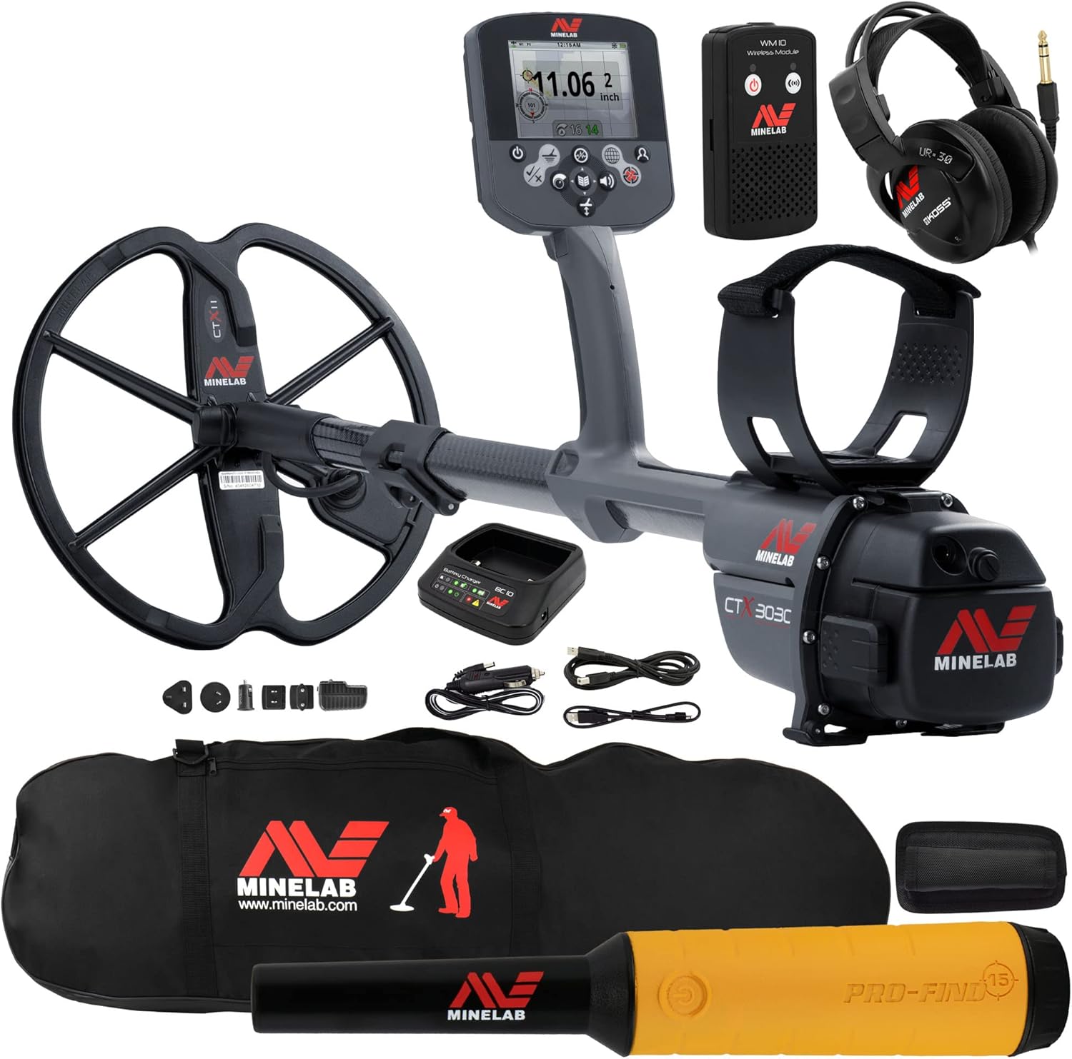 Minelab CTX 3030 Ultimate Waterproof Metal Detector Bundle with Pro Find 15 and Carry Bag