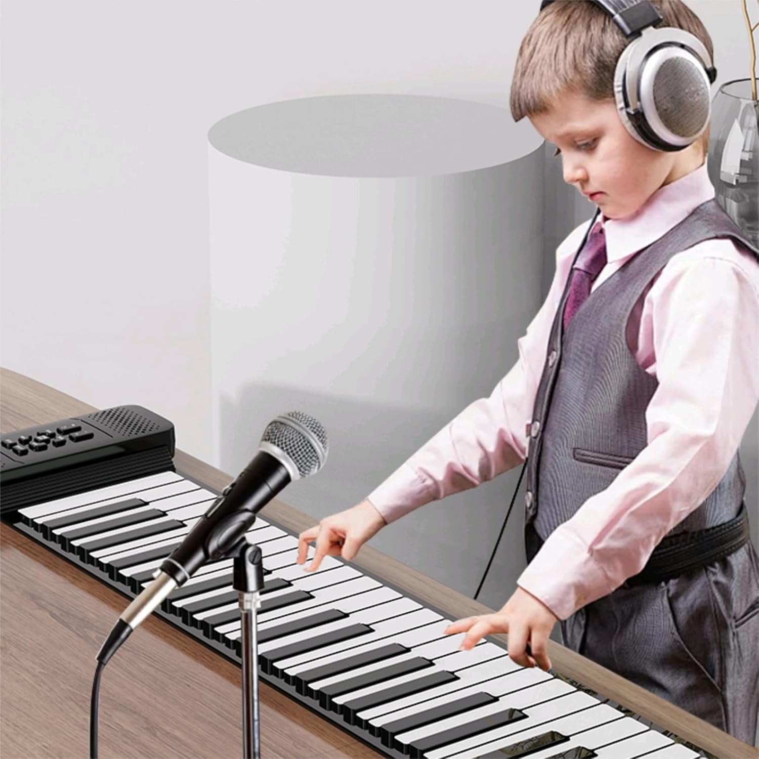 88 Key Roll up Piano Keyboard, pure piano sound source by France Dream, Portable Flexible, built-in both rechargeable battery and speaker/USB/HiFi stereo earphone as a gift (88 key Black)