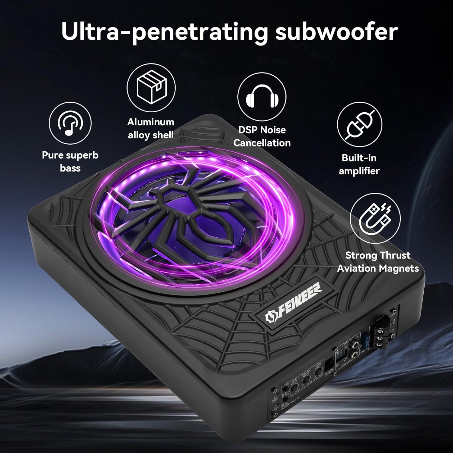 1200W Subwoofer,RGB Slim Underseat Car Subwoofer and Amp Package.Subwoofer and Amp Package Under Seat Truck Perfect for Truck/SUV/Jeep Excellent bass Effect and Heat Dissipation Performance