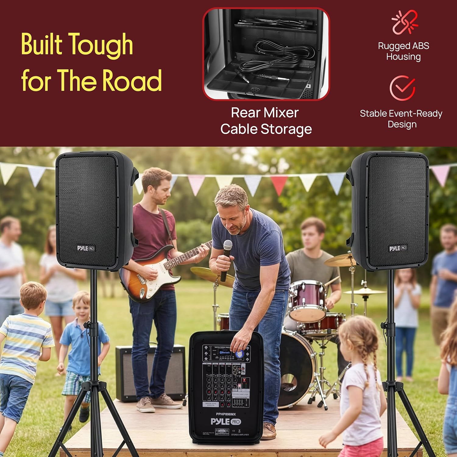 Pyle Portable Bluetooth PA Speaker System - 600 Watt 8-Channel Amplifier Kit with 8