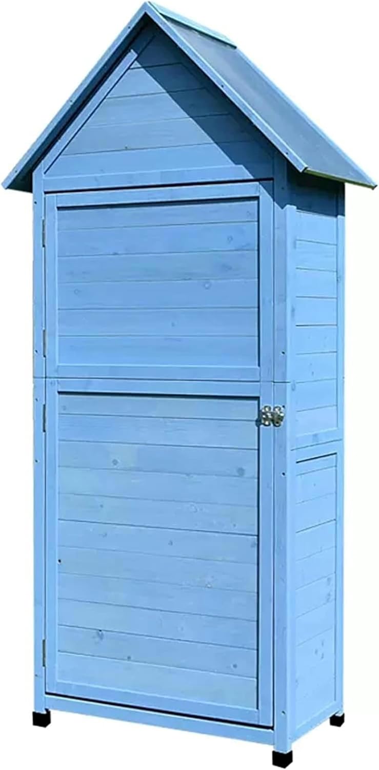 Wooden Outdoor Garden Storage Shed with Waterproof Roof, Backyard Tool Storage Cabinet with Metal Lock, Extra Tall Garden House for Patio Furniture