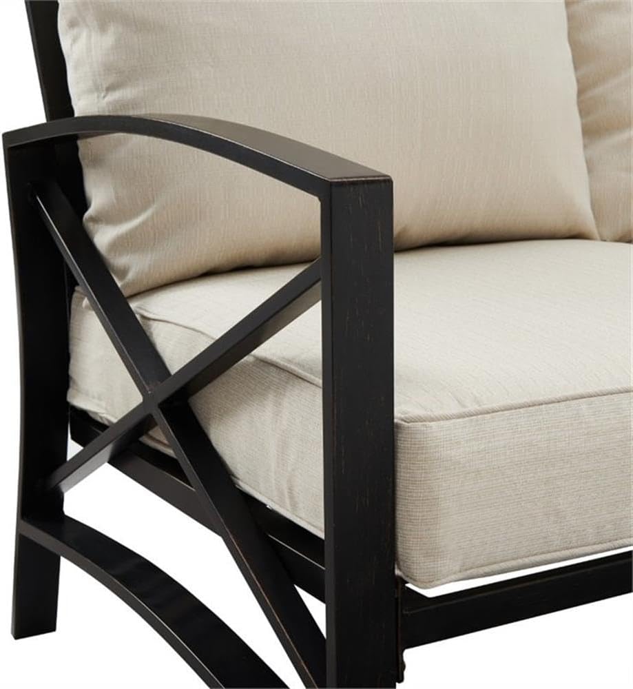 3-Piece Metal/Polyester Outdoor Conversation Set in Oatmeal/Bronze