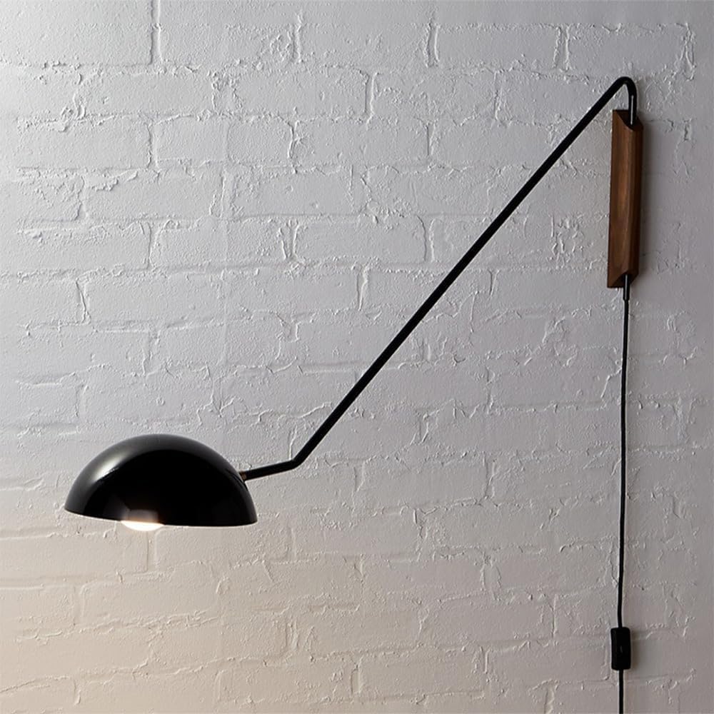Swing Arm Wall Sconce, Living Room Wall Lamp, E27 with Plug in Cord Industrial Wall Mount Reading Light, Headboard Sconces, Wall Lighting Fixture for Bedroom Bedside Living Room(Black)