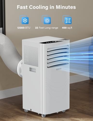 12000 BTU Portable Air Conditioners, AC Unit for Bedroom with 4 Modes Cooling/Dehumidifier/Fan & Sleep, Up to 400 Sq.Ft, 45db Quiet, 24H Timer & Remote, Standing Air Conditioner for Rooms Office Home