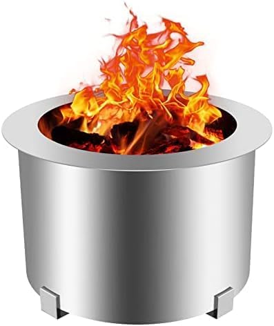 Smokeless Patio Fire Pit, Wood Burning Outdoor Fire Pit - Includes Wood Pack, Modern Design with Removable Ash Pan, 21.5-28.5 Inches, Black,Silver,21.5 Inch