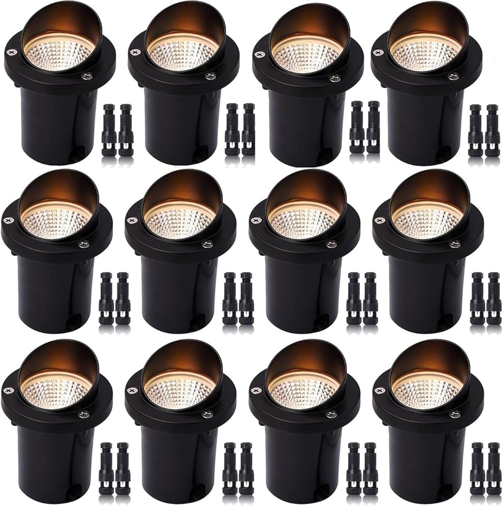 LED Low Voltage Landscape Light,12-24V AC/DC Shielded In-Ground Light IP67 Waterproof 3000K Paver Well for Pathway (12 Pack)