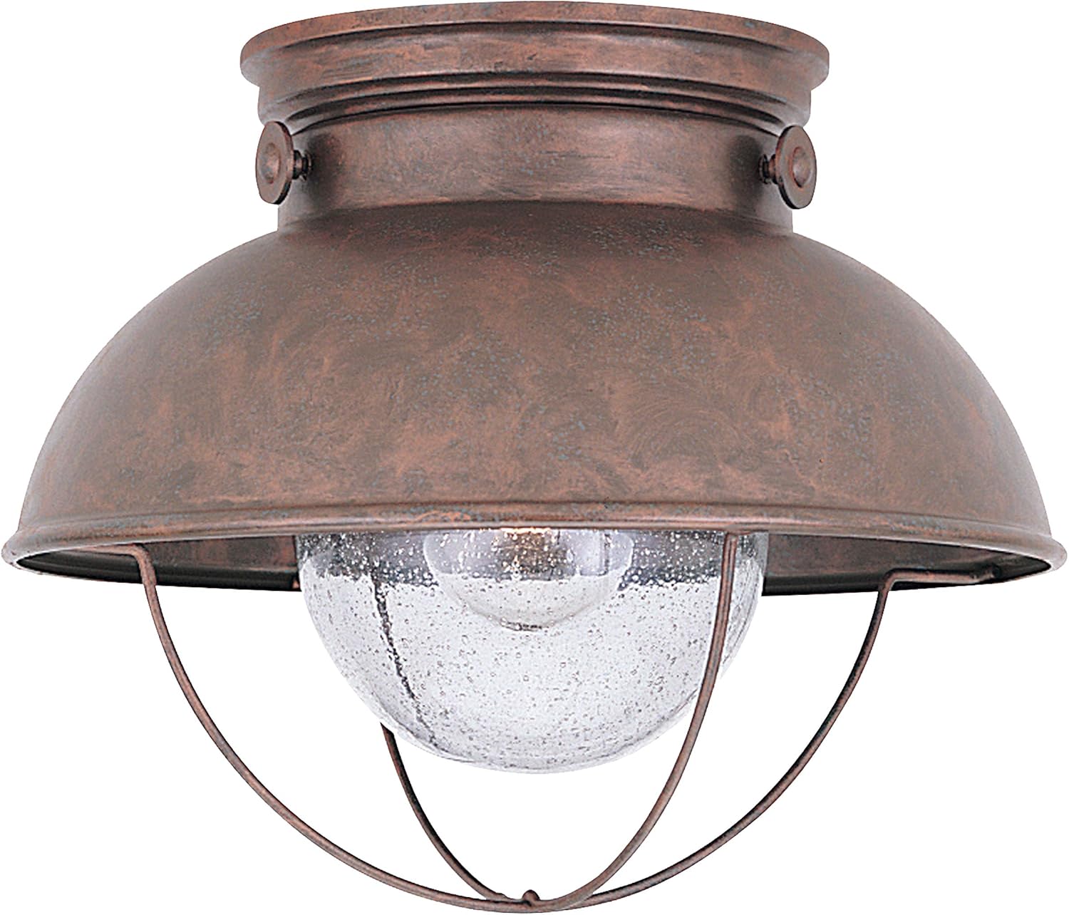 Sea Gull Lighting 8869-44 Sebring One-Light Outdoor Flush Mount Ceiling Light with Clear Seeded Glass Diffuser, Weathered Copper Finish