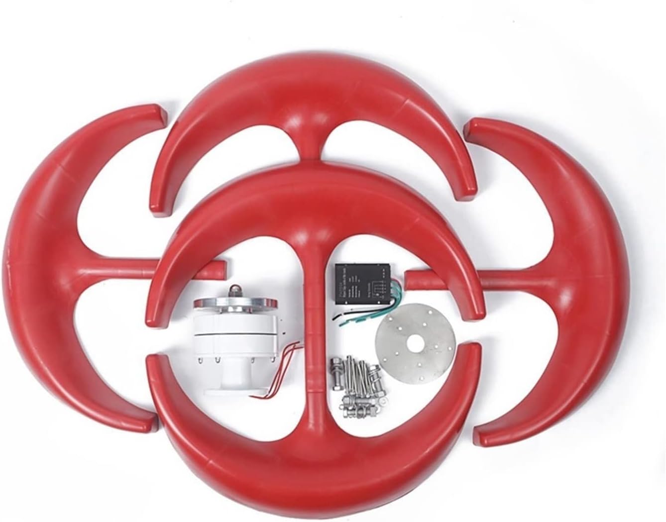 Wind Turbine Generator Kit, Wind Power Turbines Generator 5KW 12/24/48V 5 Blades generator Lantern wind turbines Vertical Axis For Streetlight Controller for Hybrid Solar Wind System(Red,WITH CONTROLL