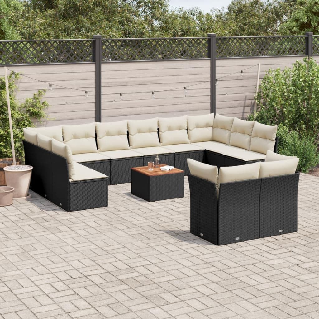Luxury Modular Garden Sofa Set Black and Cream White, Durable UV Water-Resistant Outdoor Furniture with Modular Configuration and Built-in Storage for Patio