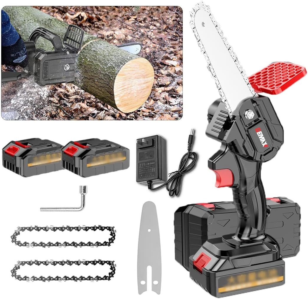 Mini Chainsaw,Mini Saw Cordless,6 Inch Cordless Battery Powered Chain Saw,Lightweight Handheld Chainsaw, Handheld Small Chainsaw for Wood Cutting Tree Trimming (Battery *1 : 2Battery)