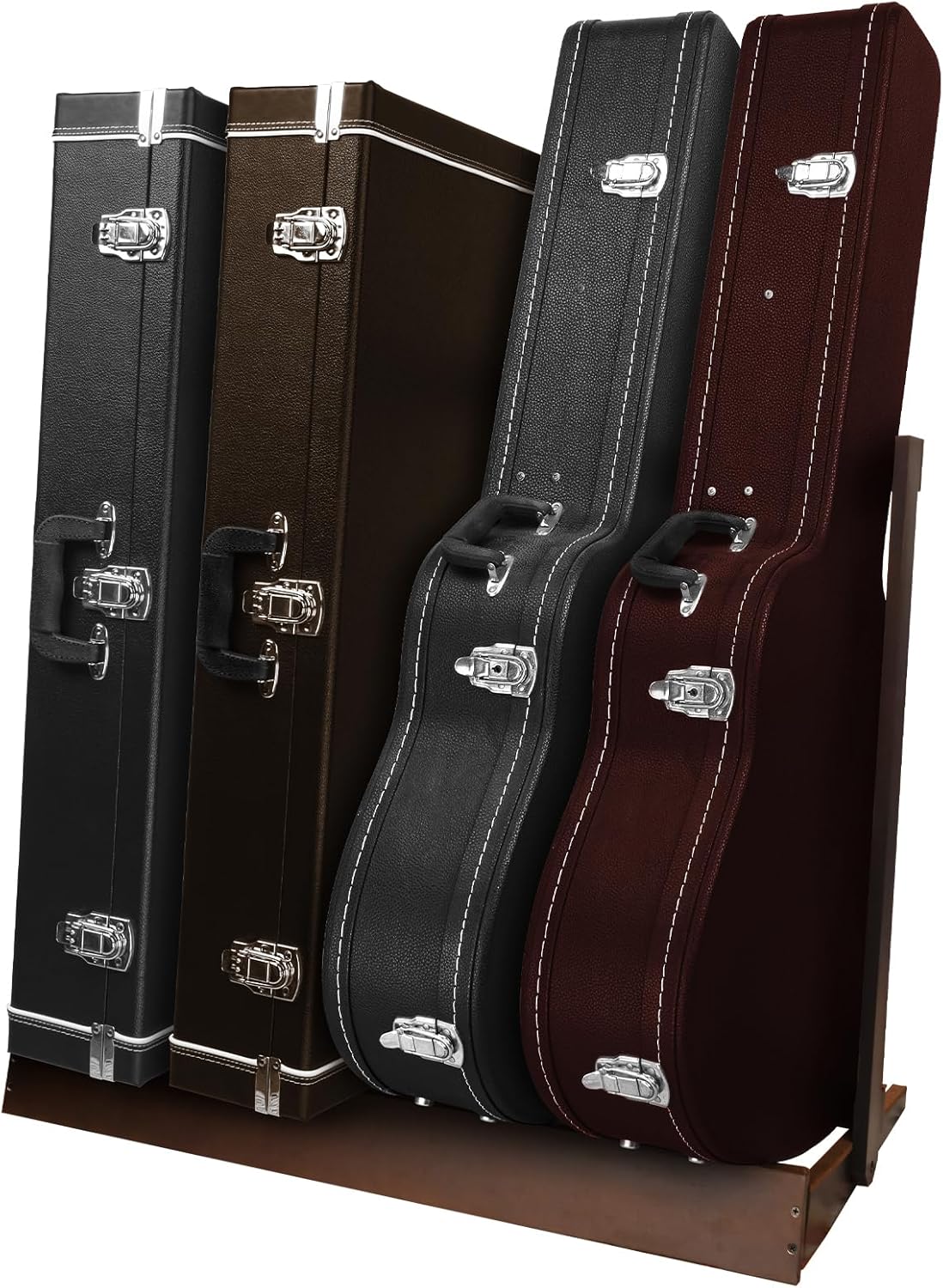 STRICH Guitar Case Rack, Hardwood Folding Multiple Guitar Case Stand for Efficient Space-Saving in Home Studios, SMT-20C Walnut Grain