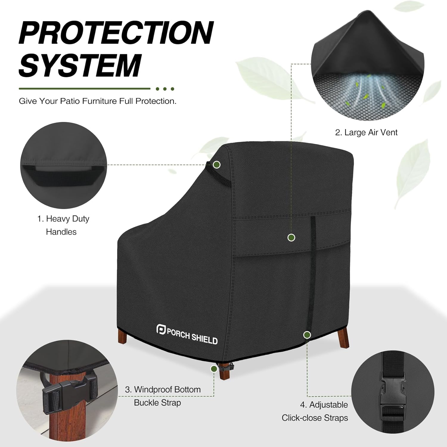 Porch Shield Patio Chair Covers - Waterproof Outdoor Lounge Deep Seat Adirondack Chair Cover 4 Pack - 34W x 37D x 36H inch, Black