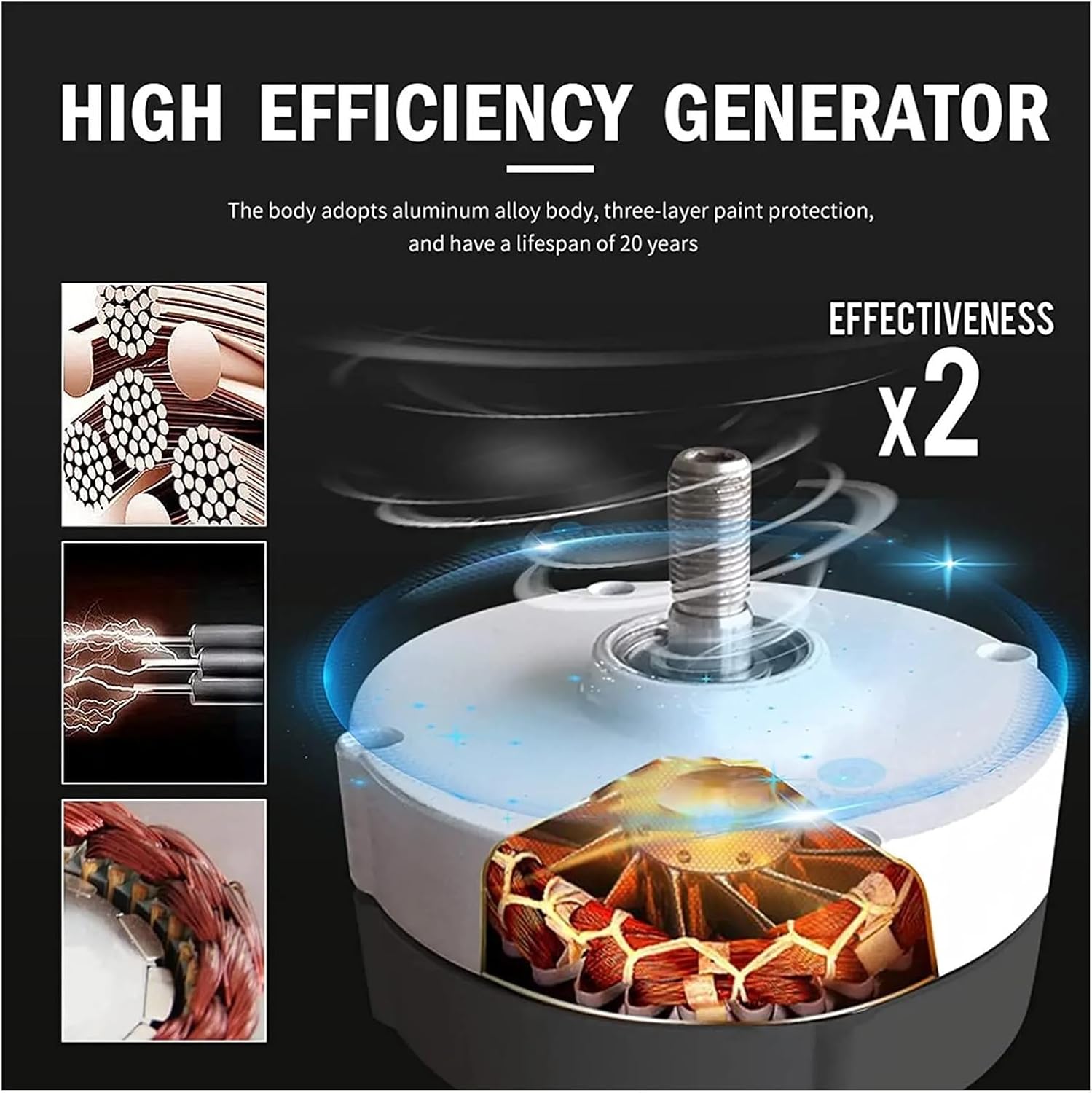 Wind Turbine Generator Kit, Low Noise 10KW Vertical Free Energy Wind Turbine Generator For Home 10000W 12V 24V 48V AC 3 Phase Windmill Low Wind Speed Starting Wind Turbines for Hybrid Solar Wind Syste