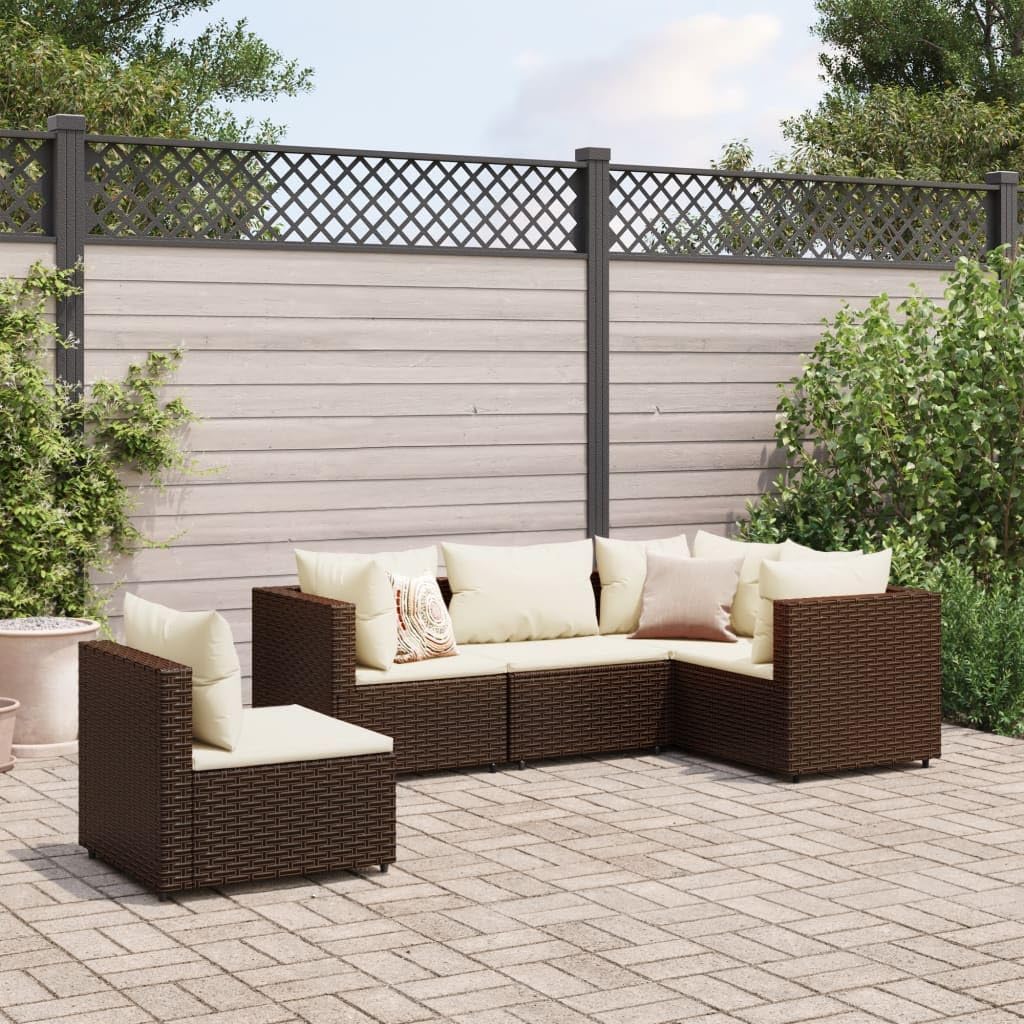 5 Piece Patio Lounge Set with Cushions Brown Poly Rattan,Premium Garden Lounge Set with Modular Design and Comfortable Cushions Patio Furniture, Outdoor Furniture Sets