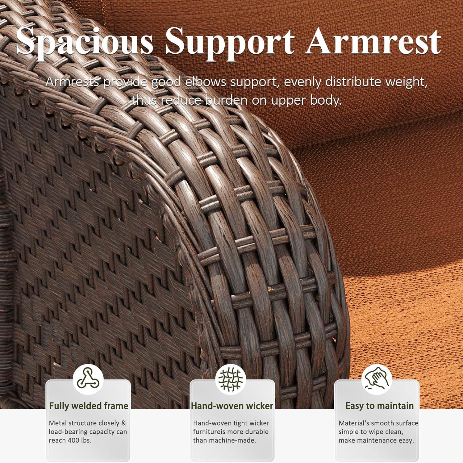 LayinSun 8 Piece Wicker Outdoor Furniture Set with 6-inch Comfy Cushions, High Back Patio Furniture Set with Swivel Rocking Chairs and Fire Pit Table