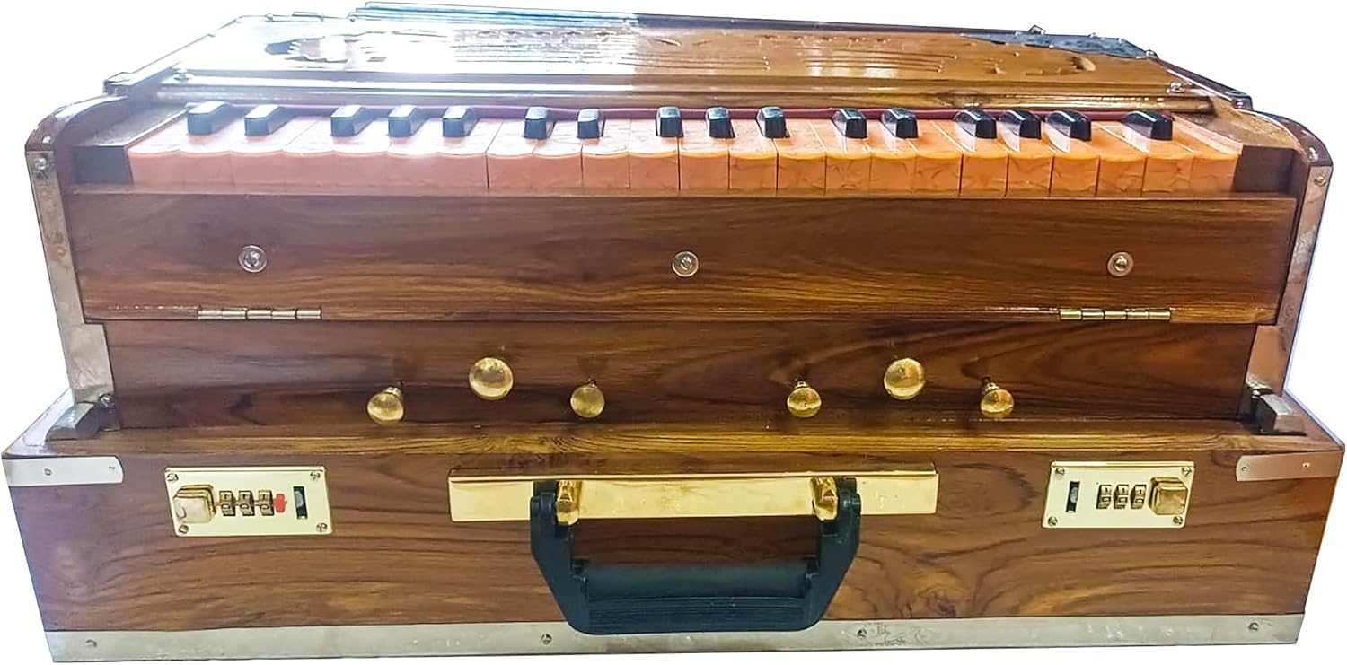 Beautiful Vintage Harmonium, Kolkata Teakwood & Brass 440Hz Bhajan Kirtan Yoga 3¼ Octaves