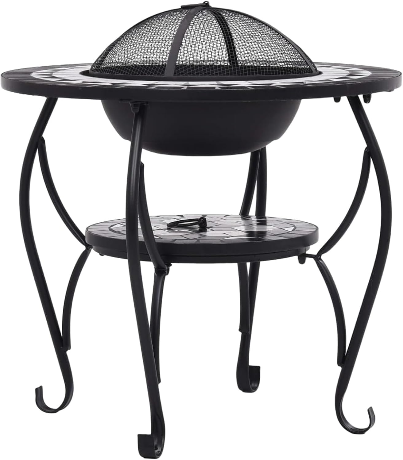 Black and White Steel Fire Pit Table with Ceramic Surface - Garden Patio Heater & BBQ Model LYKLYD-46725US