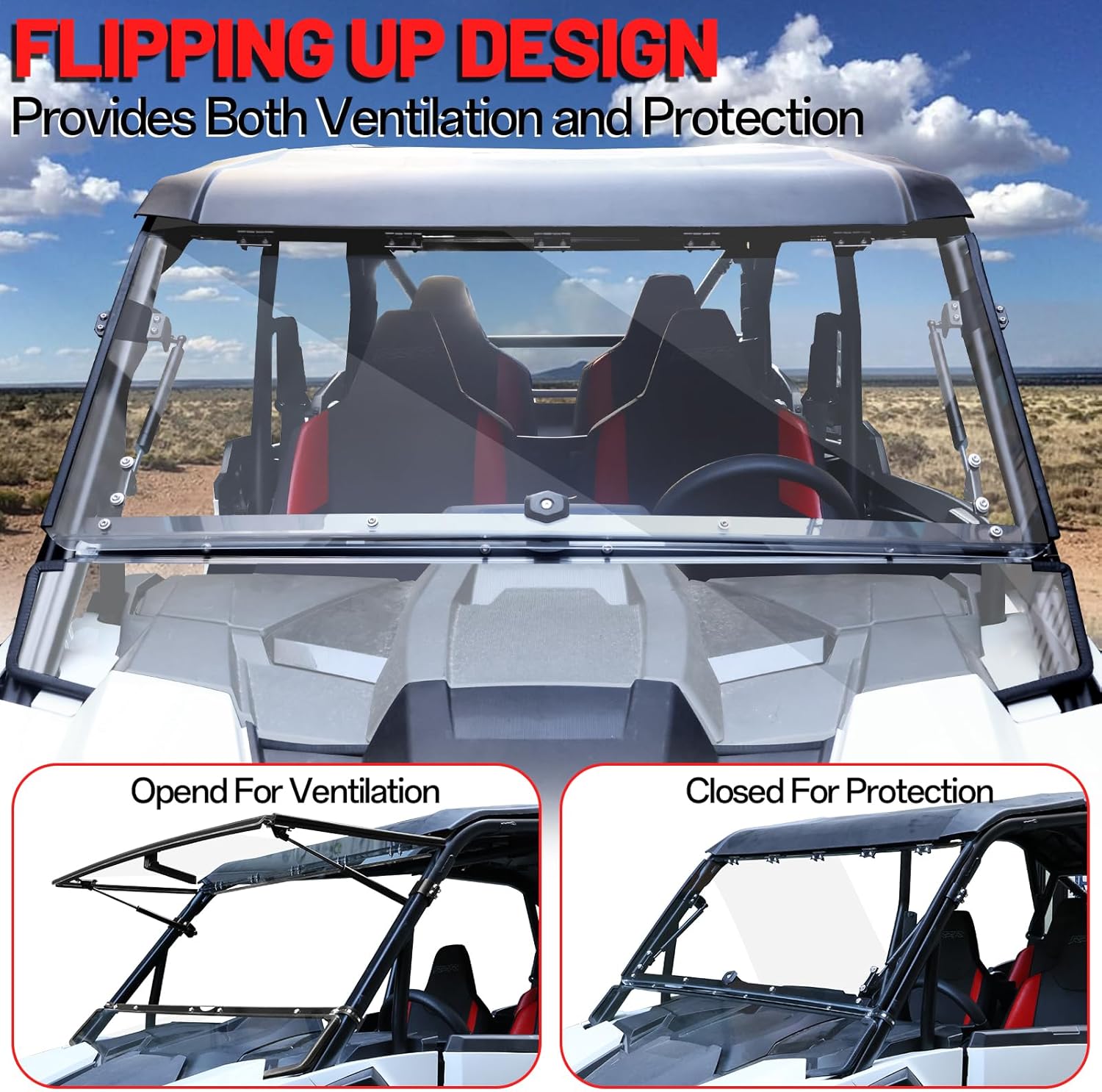 StarknightMT 2024 2025 RZR XP 1000 Flip Windshield, RZR Front Windshield Compatible with POLARIS RZR XP 1000/4 1000 2024 2025+ RZR XP 1000 Accessories Front Window