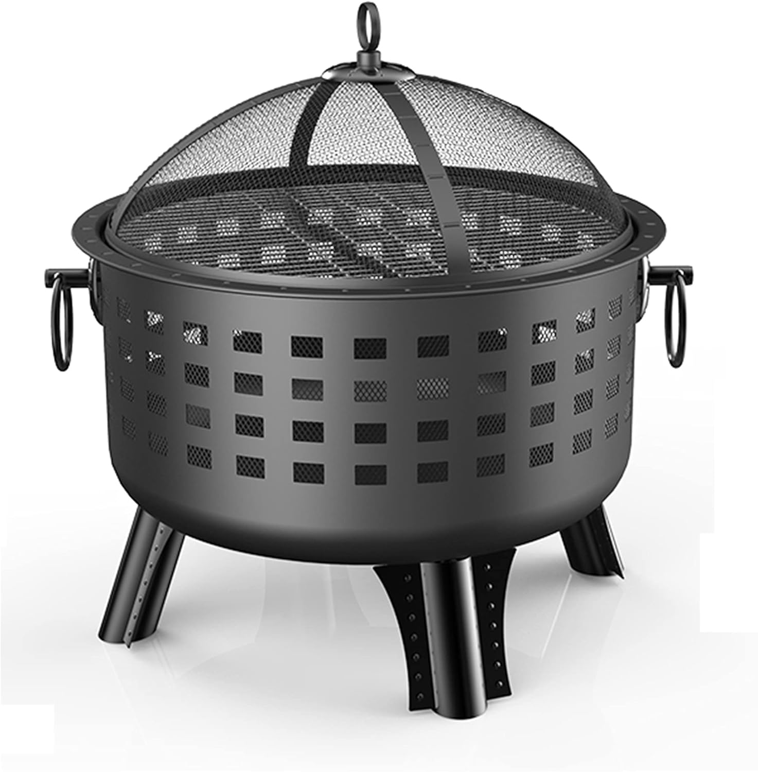 2 in 1 Outdoor Fire Pit w/Cooking Grate & Spark Screen Cover & Fire Poker, Heavy Duty Brazier Wood Burning BBQ Grill Firepit Bowl for Backyard Bonfire Patio