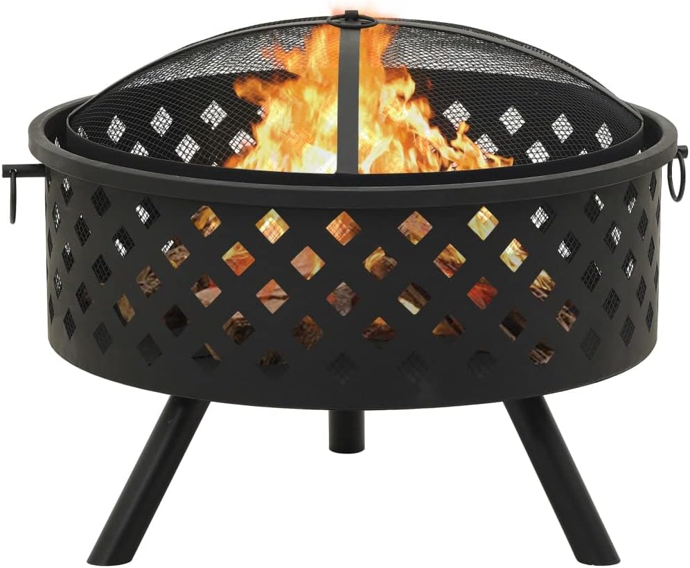 vidaXL Steel Fire Pit with Poker - Decorative XXL 26.8