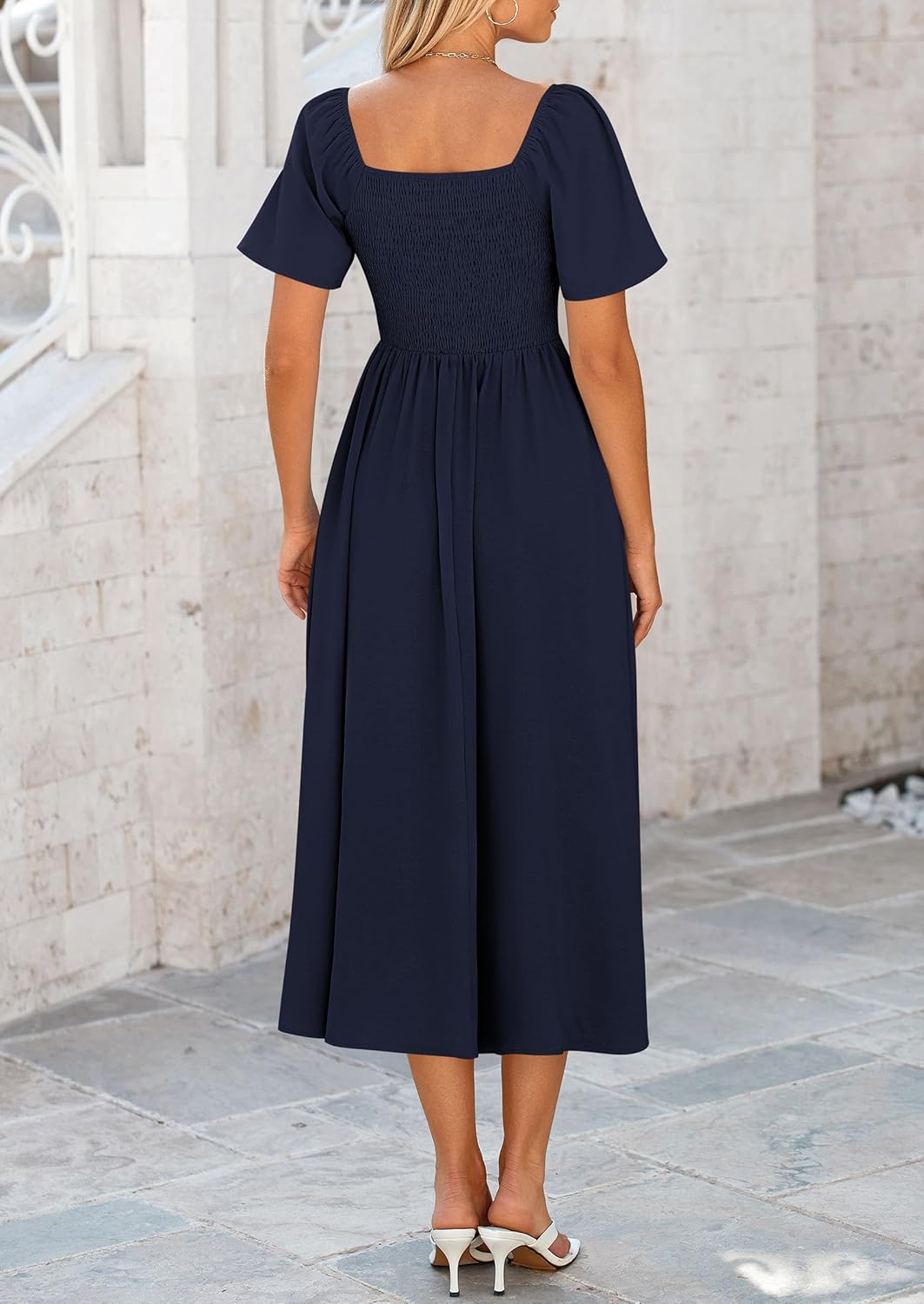 PRETTYGARDEN Summer Dress for Women 2026 Casual Short Sleeve Bow Tie V Neck Ruffle Midi Flowy Dresses