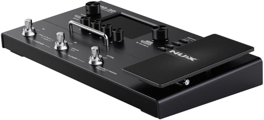 NUX MG30 Guitar Multi-Effects Pedal Guitar/Bass/Acoustic Amp Modeler Bundle w/ 2X Strukture S6P48 Woven Right Angle Patch Cables and Liquid Audio Polishing Cloth