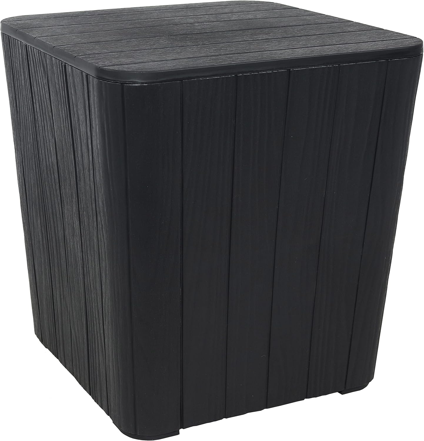 Sunnydaze 11.5-Gallon Outdoor Deck Box - Weather-Resistant Side Table with Storage for Cushions, Garden Tools, Pool Supplies - Phantom Gray - Faux Plank