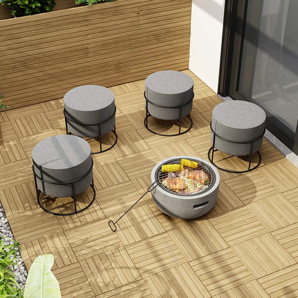 LDIW Fire Pit with BBQ Grill Shelf Garden Patio Heater/BBQ/Ice Pit with Waterproof Cover Geo Fire Pit Bowl with Spark Guard