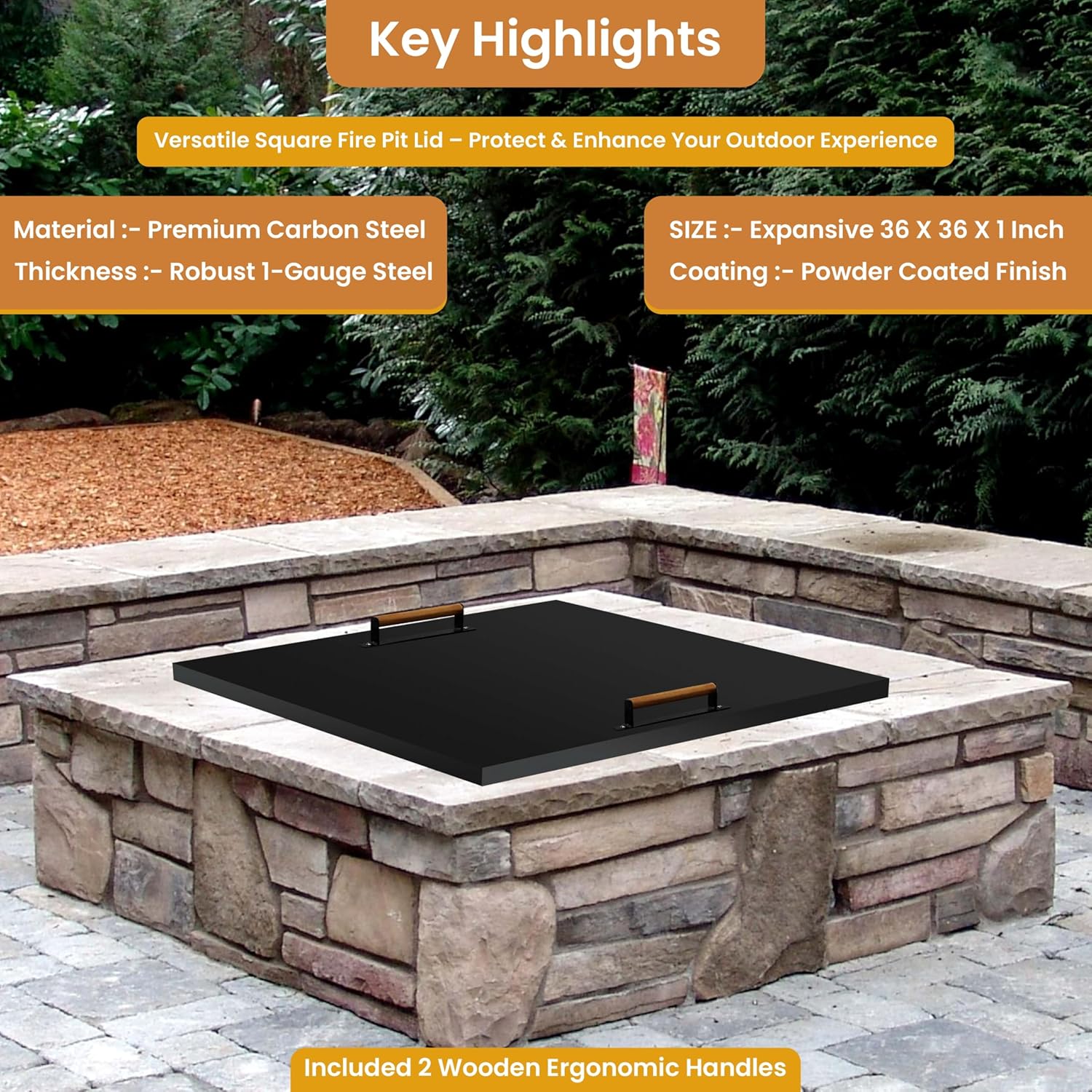 Febtech - 36 inch Square Fire Pit Lid Fit for 34