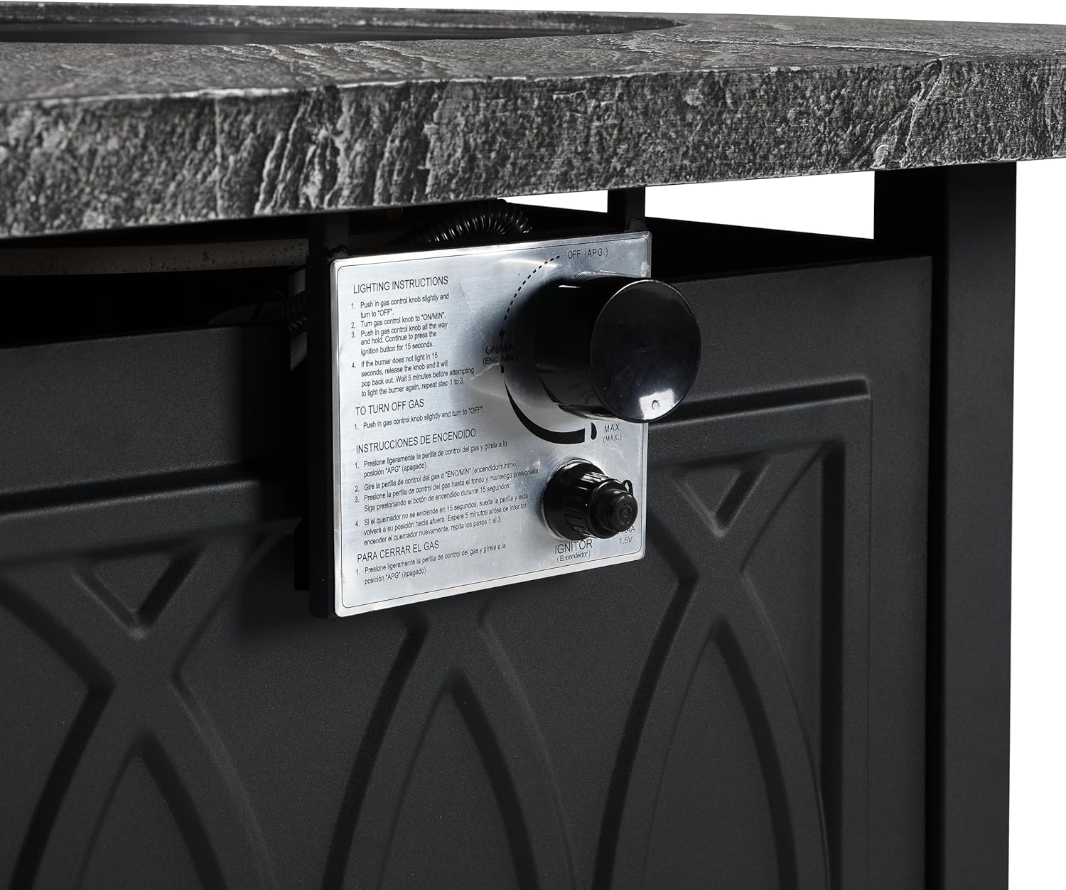 32 in. x 24 in. 40000 BTU Square Black Metal Propane Gas Fire Pit Table with Gray Table Top