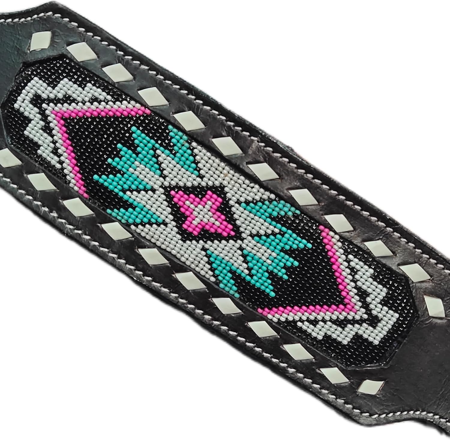 Western Premium Leather Hand Beaded Headstall, Breast Collar, Reins Tack Set Equestrian Trail Accessories Carved Tooled Comfortable Horse Riding Training Size: Full