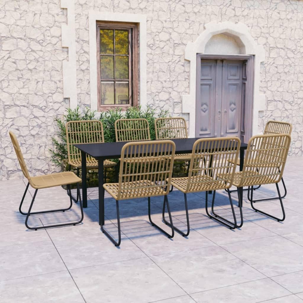 9 Piece Patio Dining Set Poly Rattan and Glass Garden Furniture