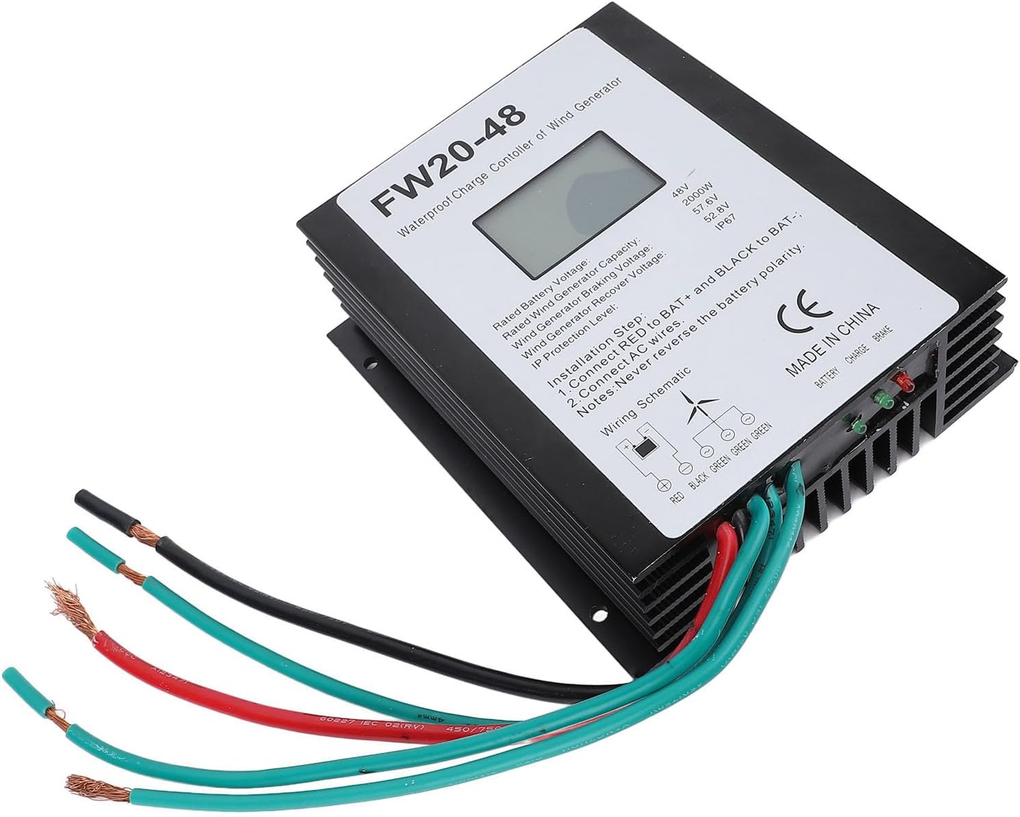 Marhynchus 2000W MPPT Wind Turbine Controller, 48V IP67 Water Aluminum Alloy Charge Controller with LED Display, for Home Wind Turbine System