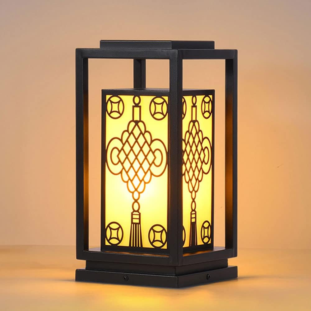 Chinese Knot Pattern Landscape Lighting Vintage Street Lights Warm Light Post Light Waterproof Exterior Pole Lantern Light, Outdoor Decorations Column Lamp for Hotel Lawn