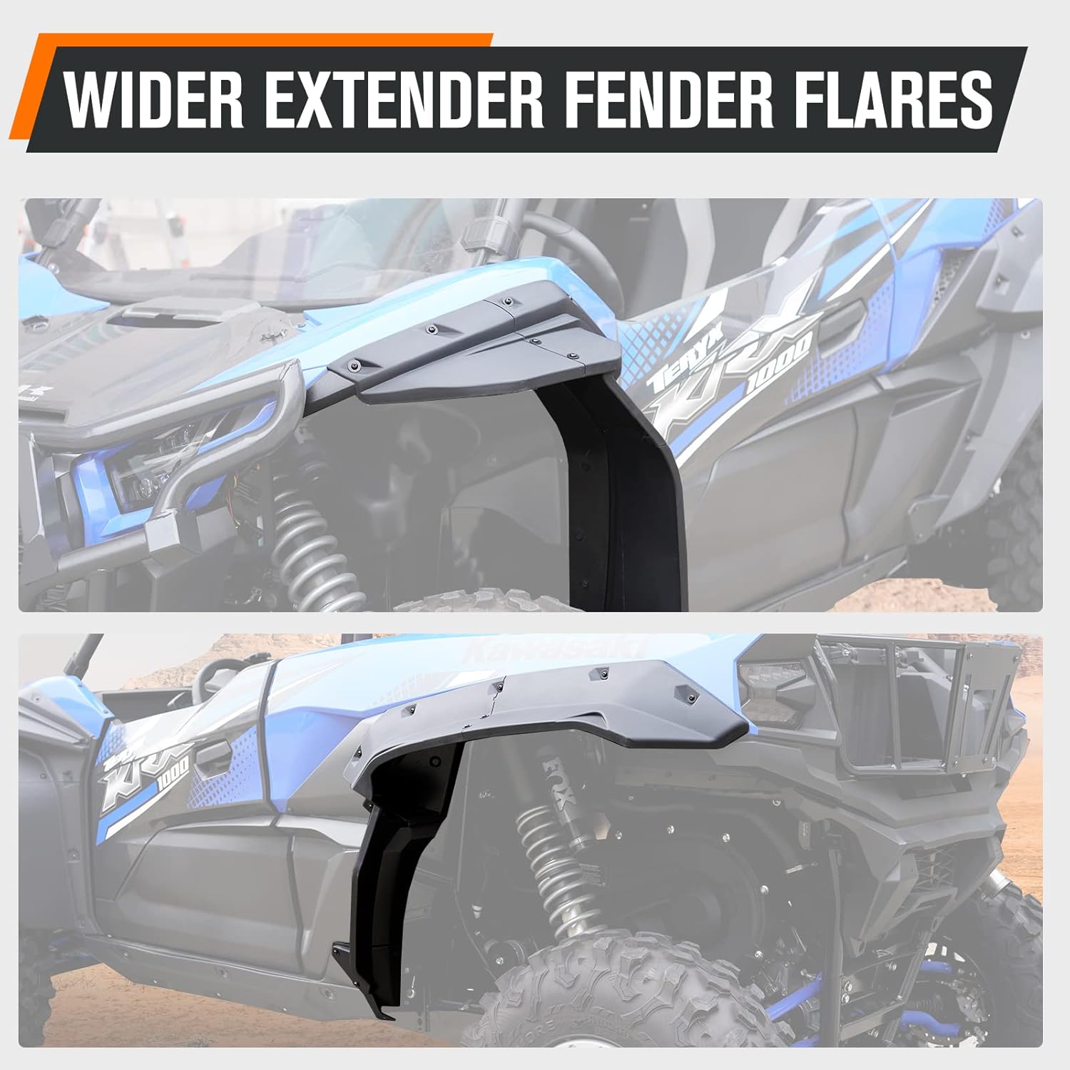 HAKA TOUGH Wider Extended Fender Flares for Kawasaki Teryx KRX 1000 2 Door 2020-2025, Front & Rear XXL Mud Flaps Mud Guards Extension Accessories, Replace OEM # 99994-1324, 8PCS