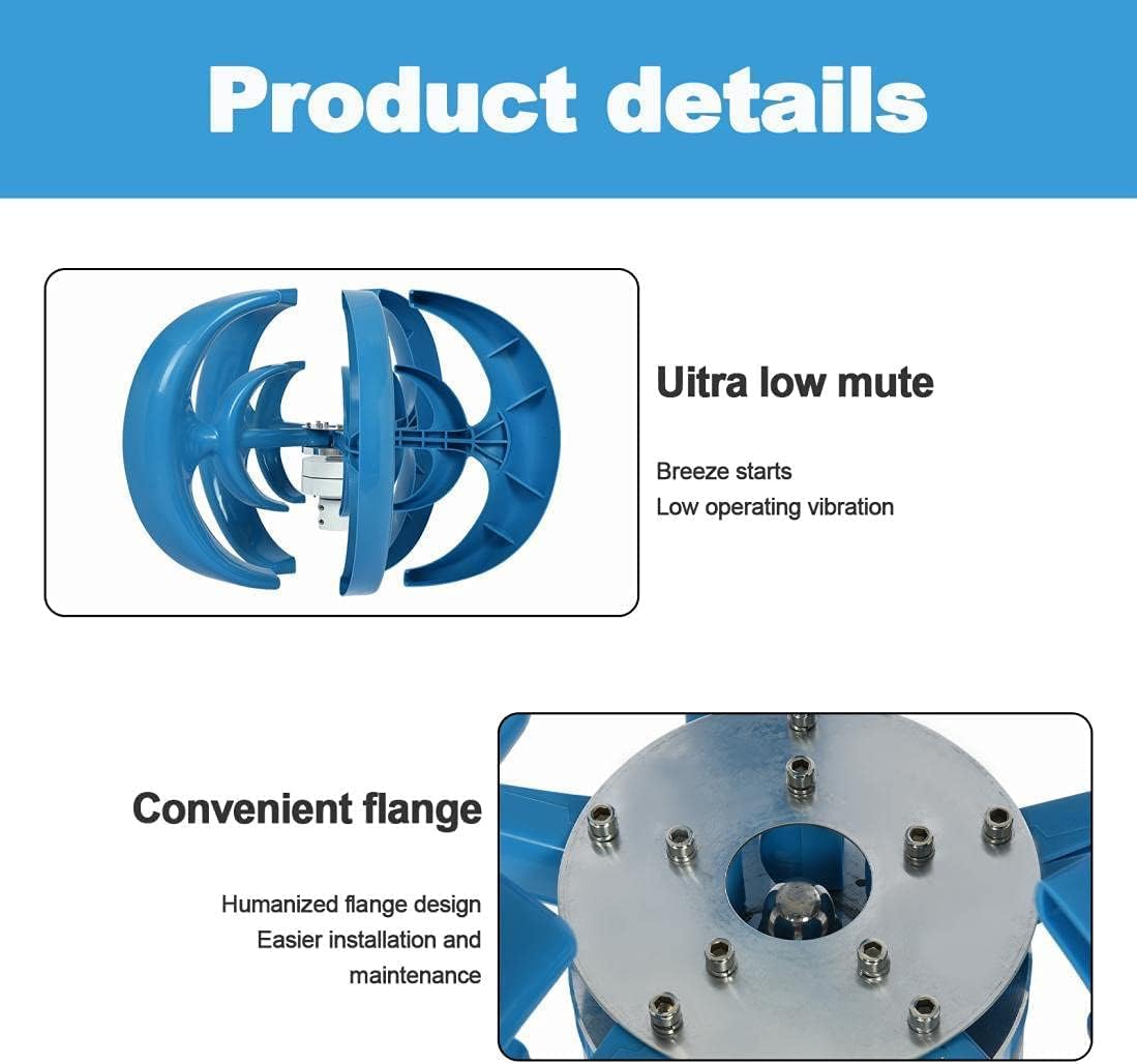 Wind Turbine Generator Kit, 8000W 5 Blade Wind Turbine Lantern Vertical Wind Generator Kit Electricity Producer Equipment (Blue)