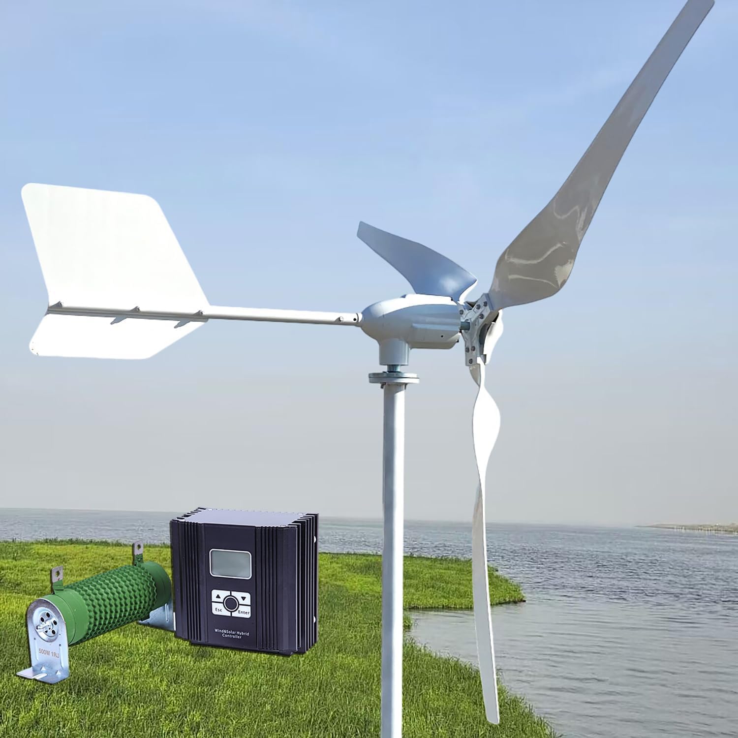 CAJUCA 9000W Horizontal Wind Turbine 3 Blades 9KW Wind Power Generator Windmill Kits LCD MPPT Charge Controller Off Grid System Charge