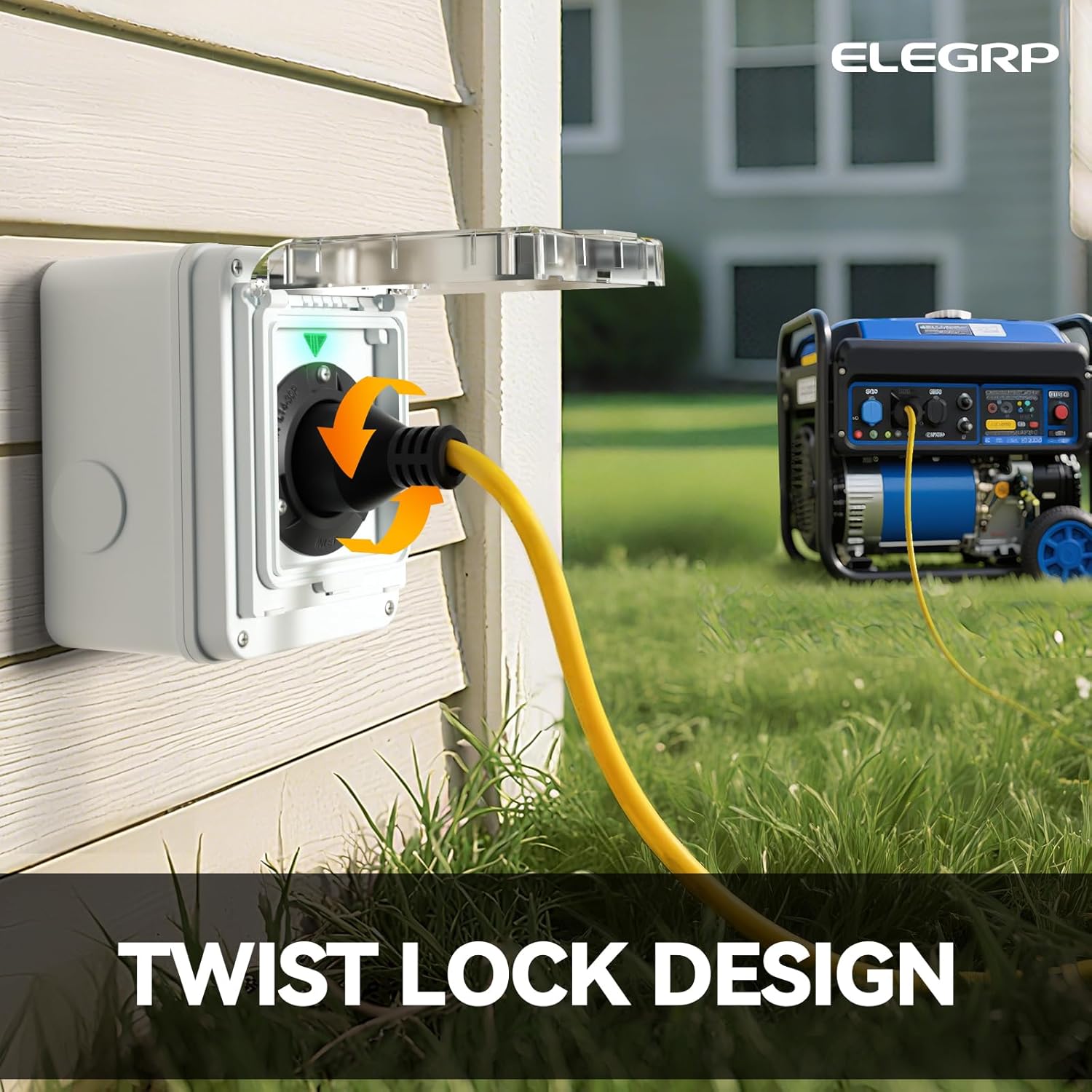 ELEGRP 30 Amp Generator Extension Cord 50 Feet, 4-Prong NEMA L14-30P to L14-30R, 120/250V Up to 7500W, SJTW 10AWG/4C Locking Power Cord for Portable Generators, Home Backup, UL Standard Compliant