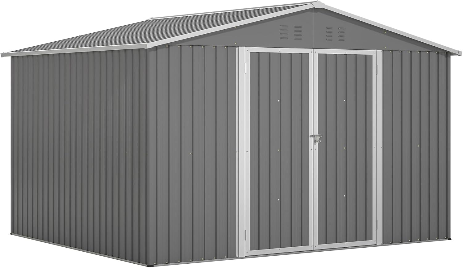 10X8 FT Outdoor Tool Storage Shed with Metal Foundation & Lockable Doors – All Weather Metal Sheds for Garden, Patio, Backyard, Lawn, Gray