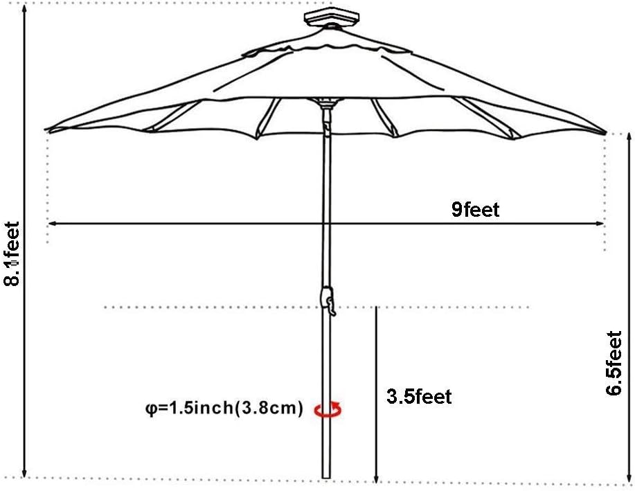 EliteShade USA 10-Year-Non-Fading Solar 9ft Market Umbrella with 80 LED Lights Patio Umbrellas Outdoor Table Umbrella with Ventilation, Heather Beige