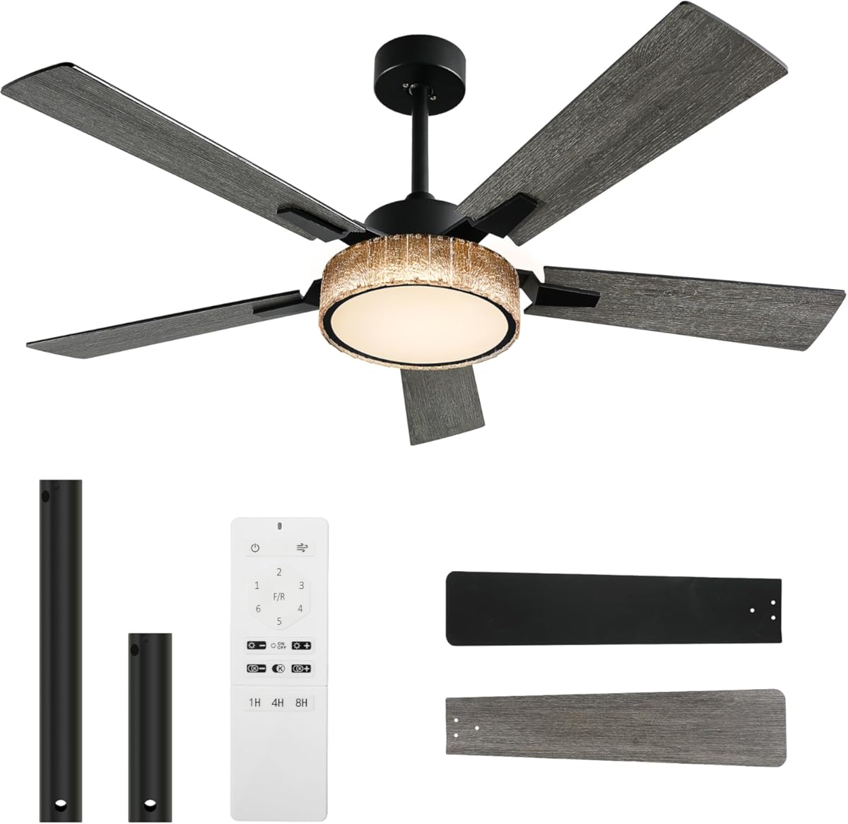 YITAHOME 52 Inch Chandelier Ceiling Fans with Lights and Remote/App, Smart Black Ceiling Fans Compatible with Alexa, Reversible Quiet DC Motor, Dual Finish Blades, Dimmable Lighting for Living Room