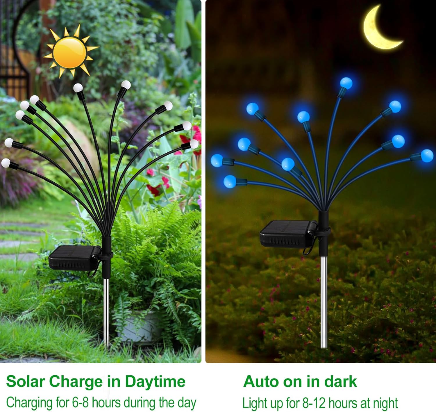 Kohlrabi Solar Garden Lights Outdoor, 10 Pack 80 LED Blue Firefly Lights Waterproof, Sway by Wind, Solar Wind Swaying Light for Yard Patio Backyard Garden Planter Flower Bed Pathway Decoration