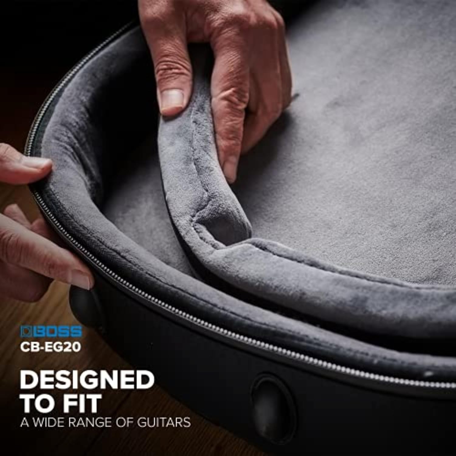 BOSS CB-EG20 – Premium Protection, Lightweight Semi-Rigid Guitar Gig Bag – Thick Internal Padding – Backpack Straps for Easy Transport – Accessories Pockets and Heavy-Duty Zippers