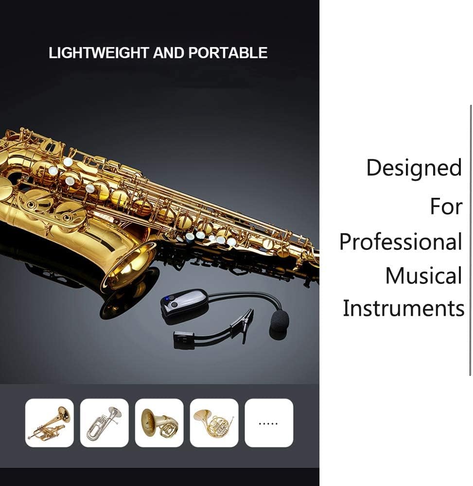 Wireless Saxophone Microphone UHF for Musical Instruments Speaker Voice Amplifier with Receiver Clip Professional Orchestra Trumpet Saxo HiFi Megaphone Condenser Portable Handheld Mini Mic